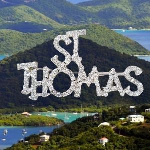 Vintage St Thomas Rhinestone Brooch Silver Tone Metal Finish